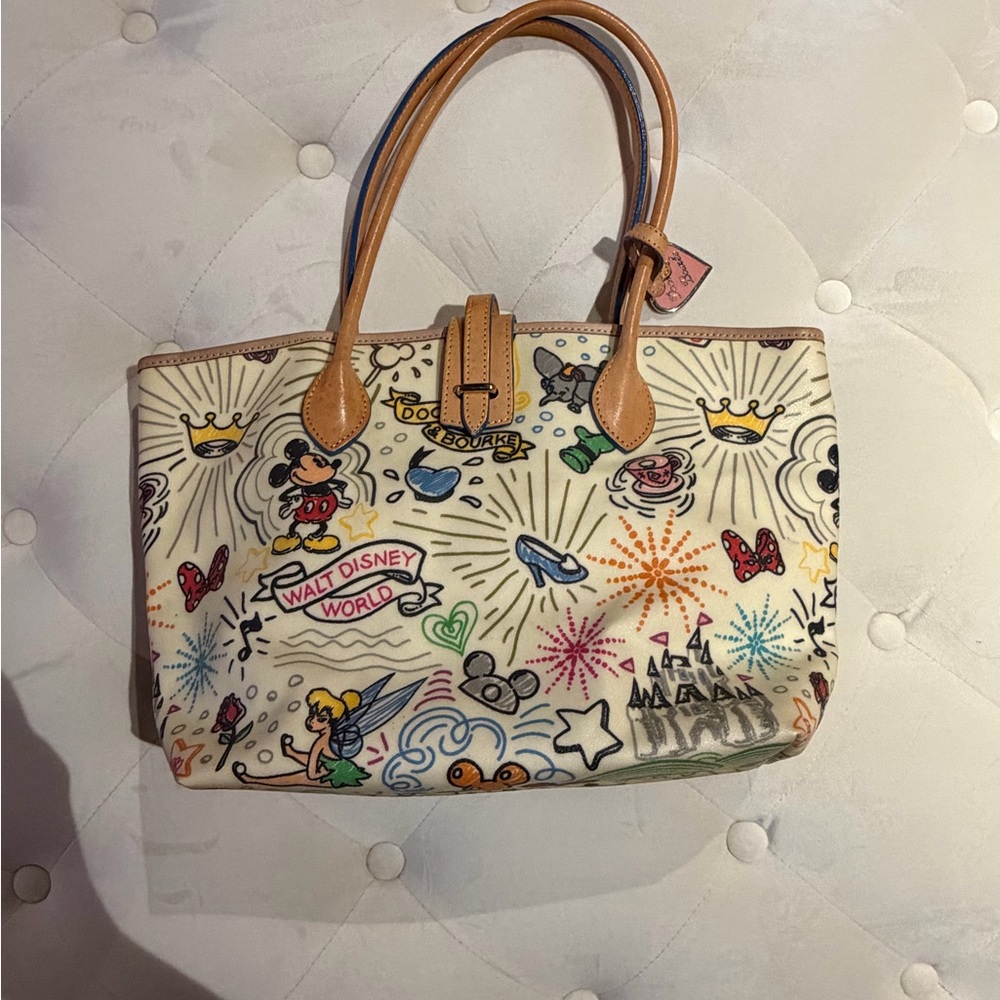 Dooney & Bourke Cream Disney Canvas Tote with Tan Leather Trim